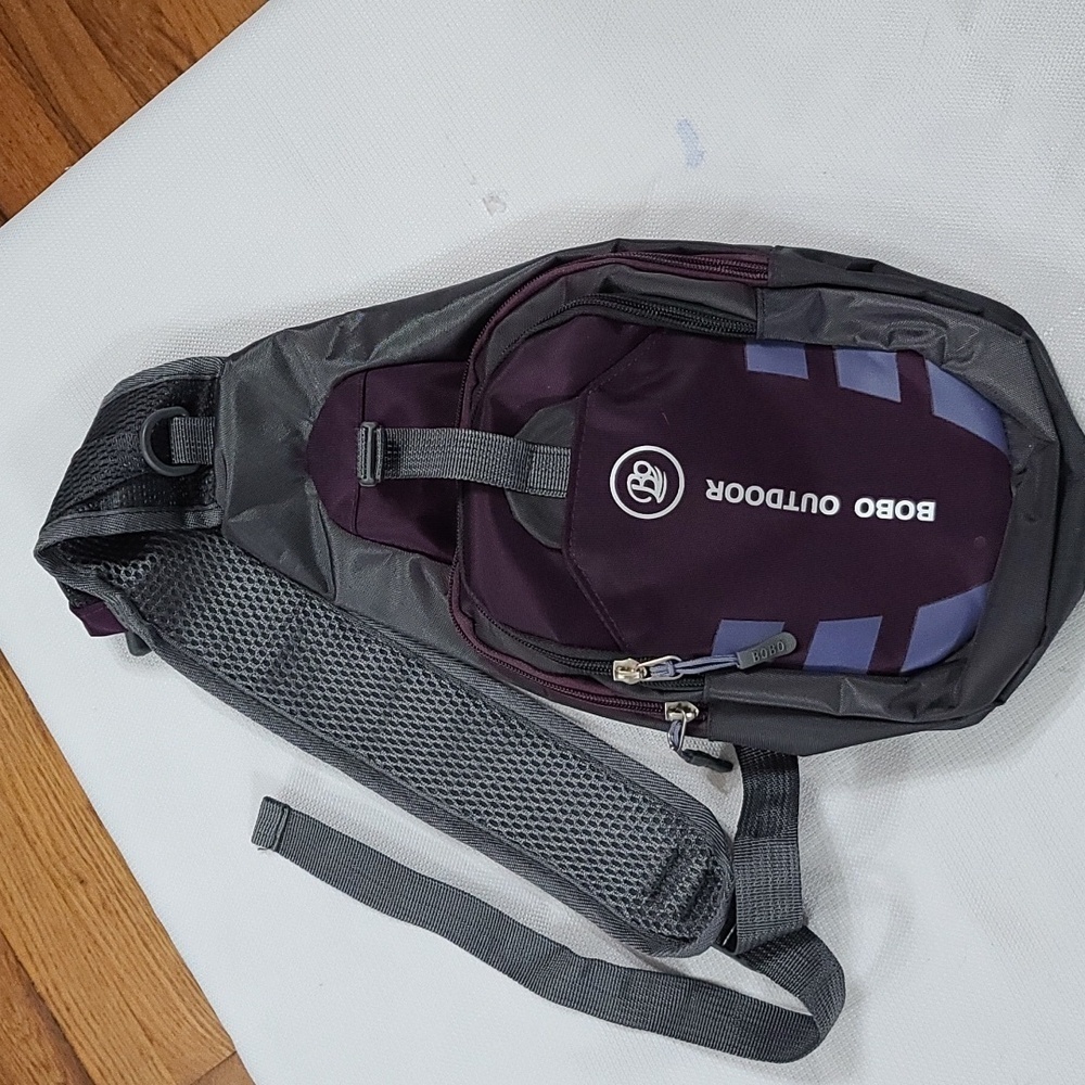 Bobo Outdoor Crossbody Bag Mini Backpack  Purple Gray Adjustable‎ Zips EUC